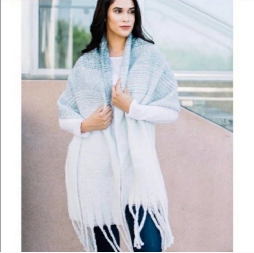 Fringed Wrap by Mer Sea Teal Ombre Oversized Scarf Pashmina